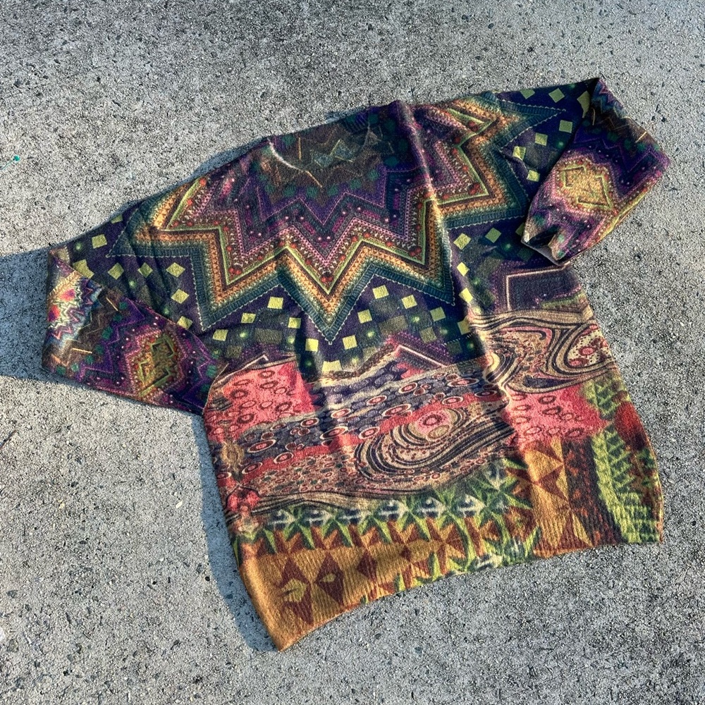 YESNO Andy Warhol brown multi print top